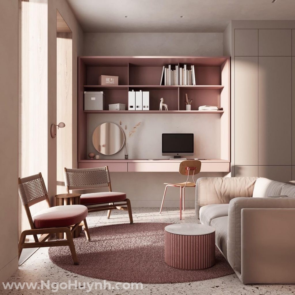 thiết kế nhà tông màu hồng