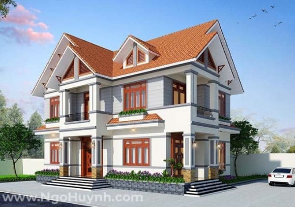 bản vẽ biệt thự 2 tầng mái thái
