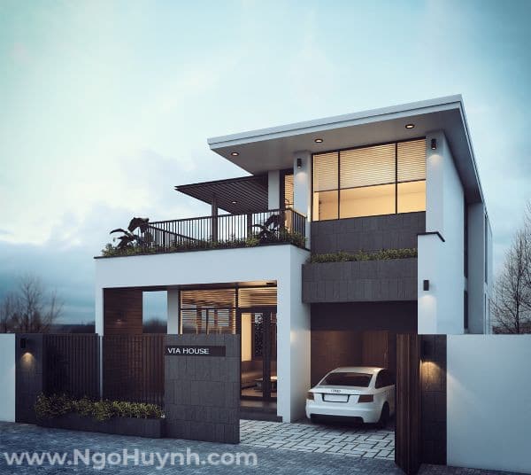 thiết kế biệt thự 2 tầng có gara