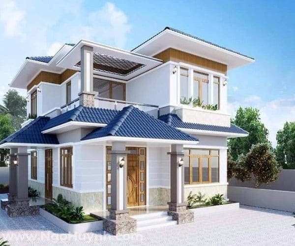mẫu nhà biệt thự 2 tầng mái bằng