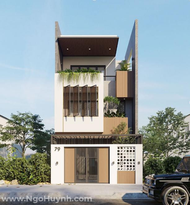 Thiết kế 3D mặt tiền của ngôi nhà